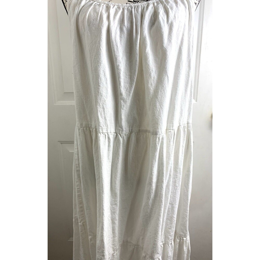 4Our Dreamers Dress M White Ruffle Sleeve Midi Linen Blend Sundress FLAW - Picture 4 of 12
